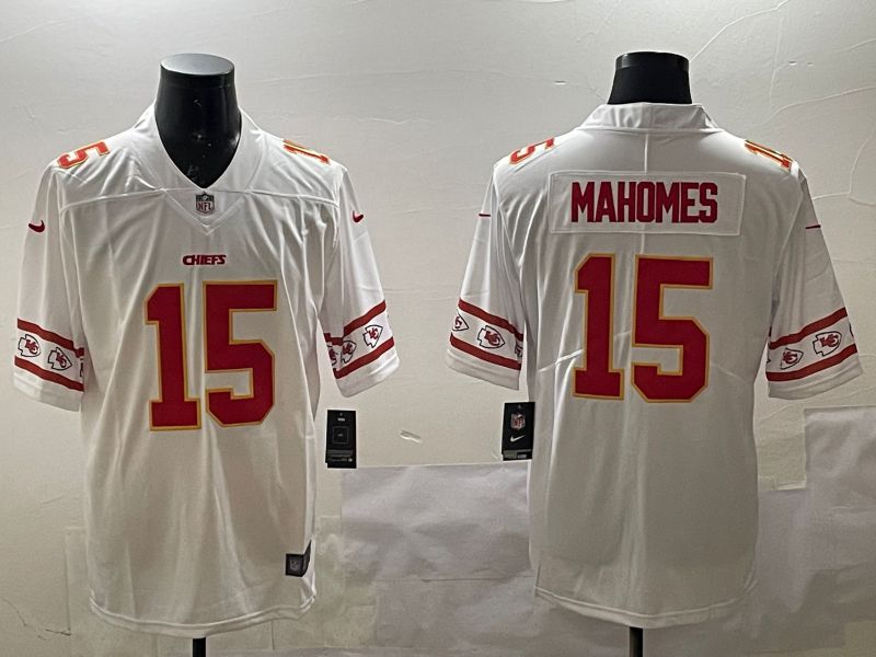 Men Kansas City Chiefs #15 Mahomes White 2025 Nike Vapor Limited NFL Jersey style 11